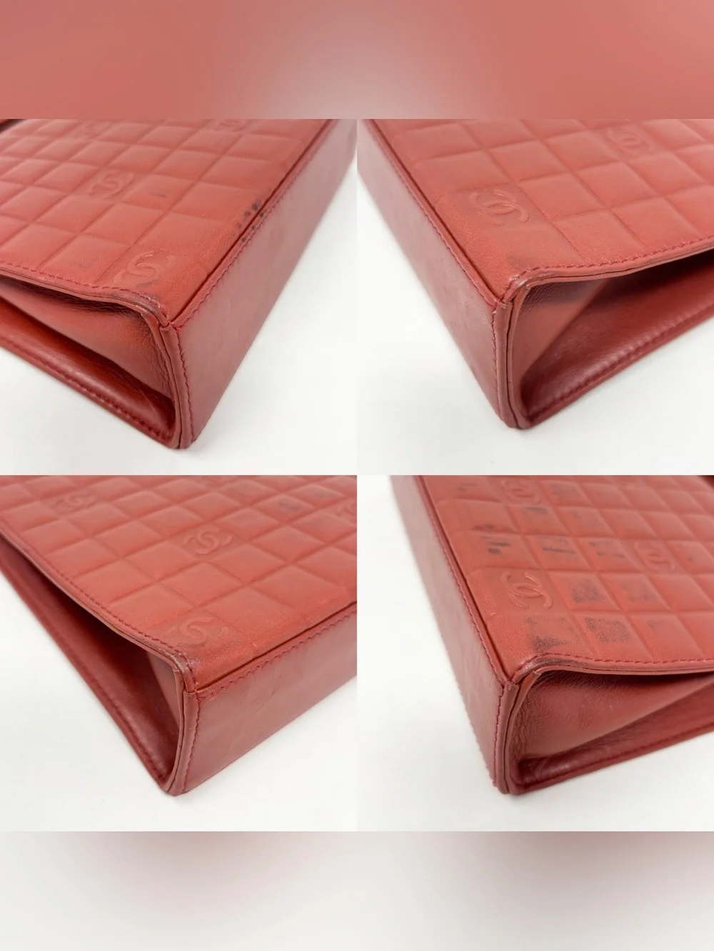 Chanel Chocolate Bar Handle Bag Red Lambskin Vintage 2003–2004 Authentic